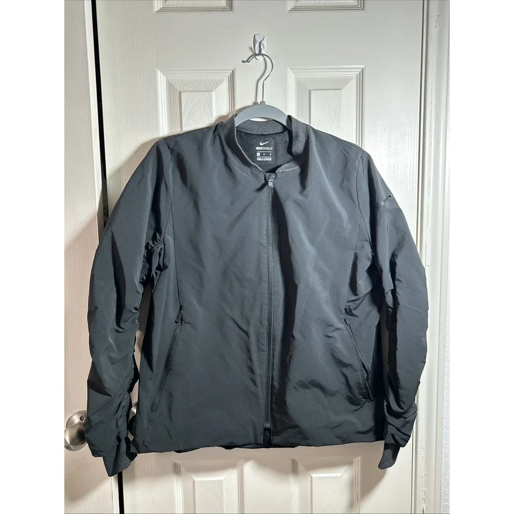 Nike Shield Bomber Jacket Medium Wind Water Resistant‎ Women's Black 930153-010